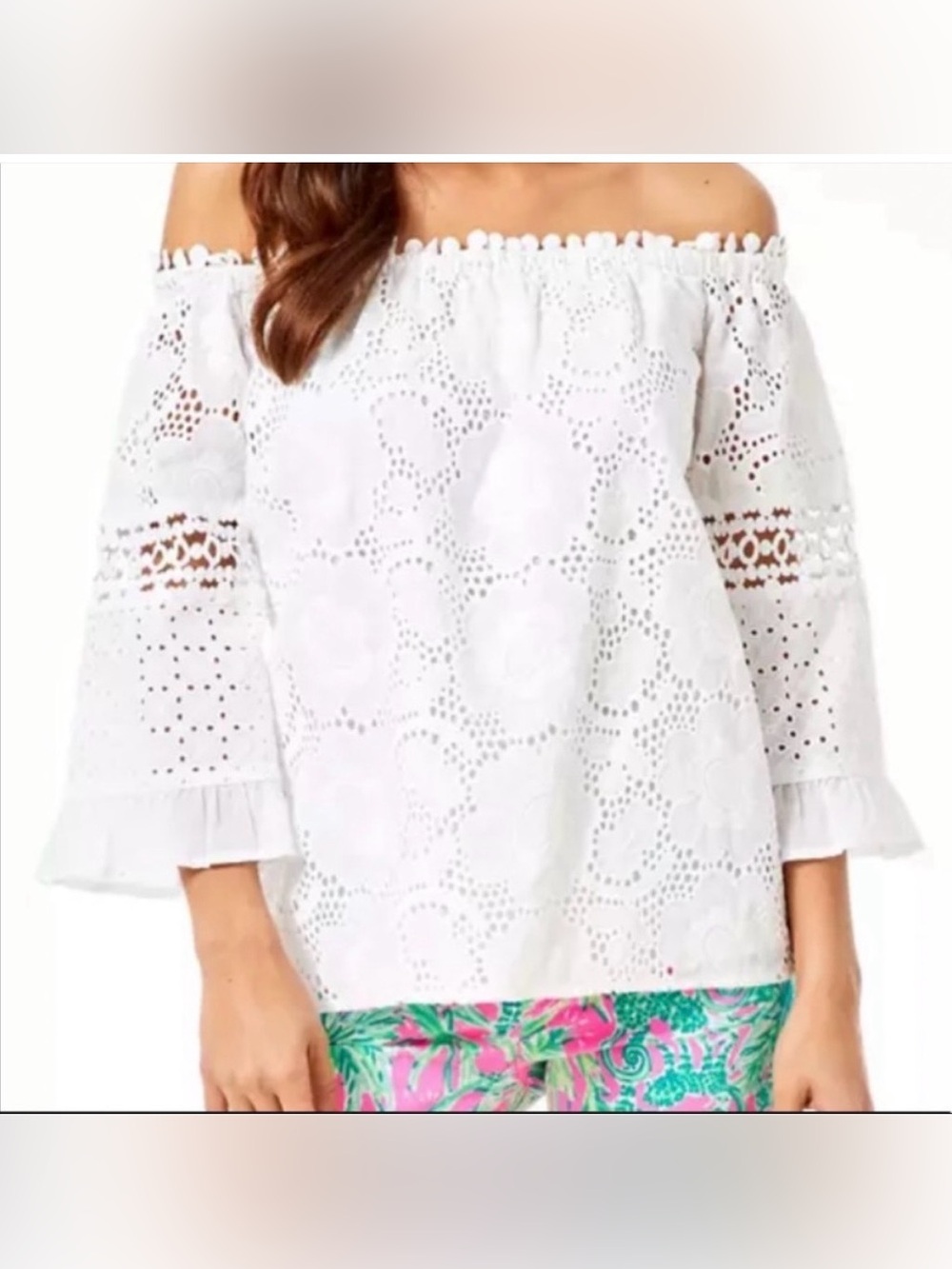 NWT Lily Pulitzer Laurenne White Eyelet Off-Shoulder Women's Top Medium